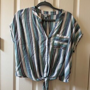 NIC+ZOE { Striped Button-Down Tie-Front Shirt | Women’s Size Large